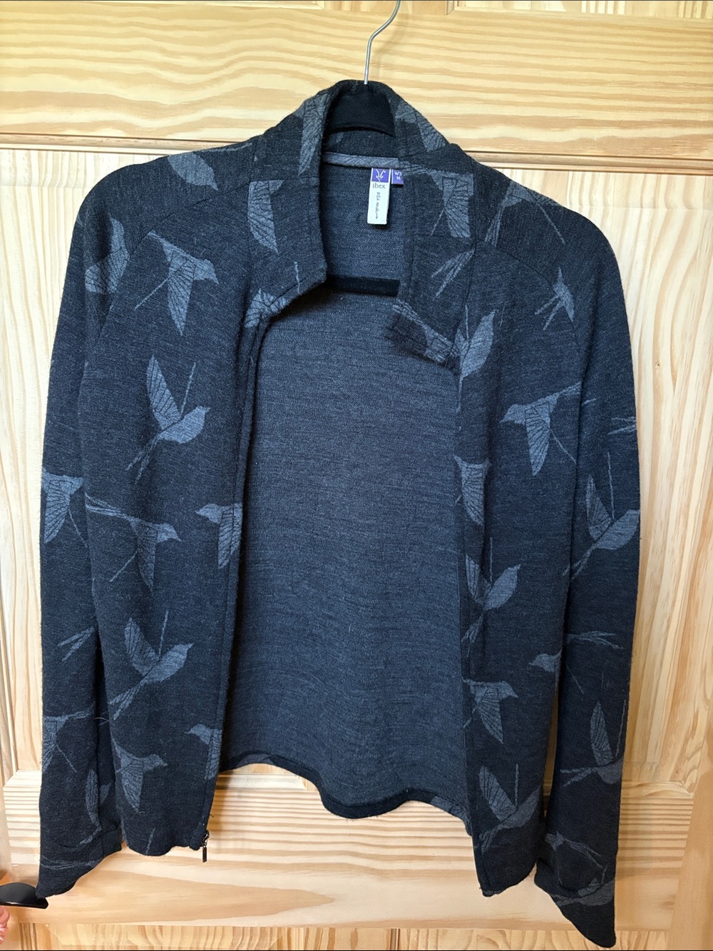 ibex Charcoal Gray Bird-Print Open Cardigan RARE